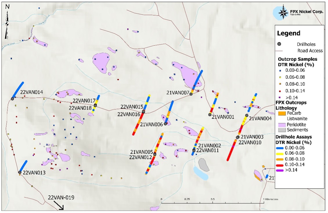 FPX Nickel Van Target drill hole map